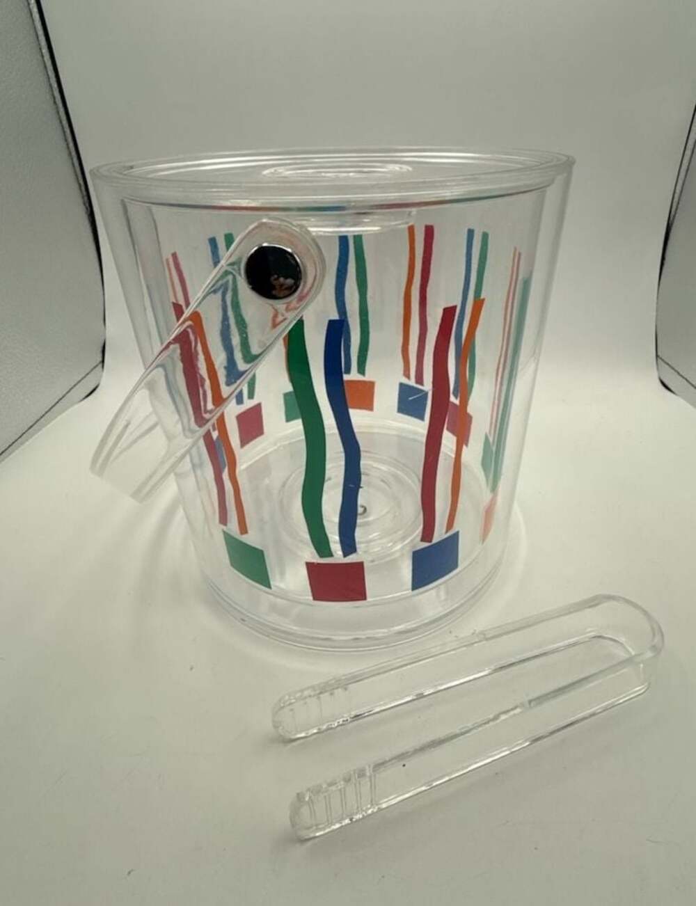 Vintage Mid-Century Modern Acrylic Ice Bucket with Tongs and Lid